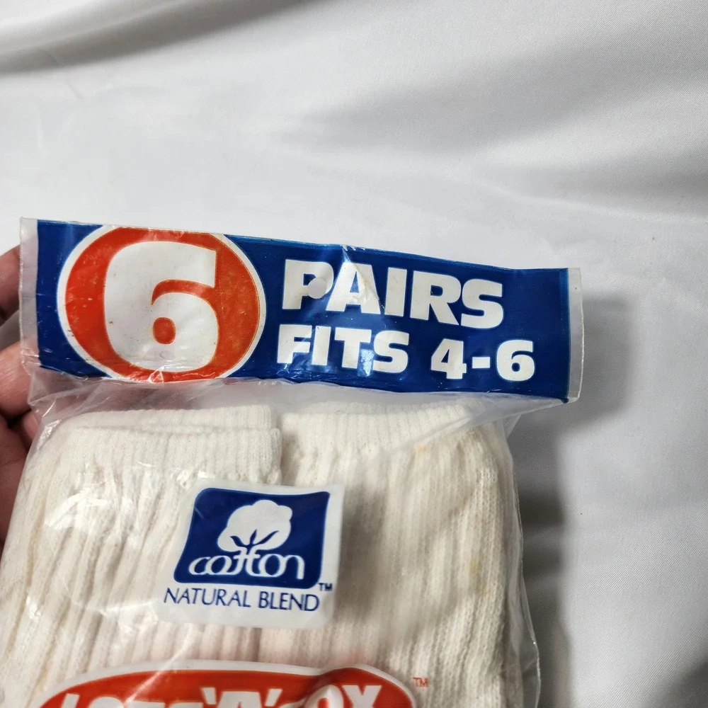 Lots-A-Sox Boys White Cotton Tube Socks 6 Pairs Fits 4-6 Made in USA Vintage